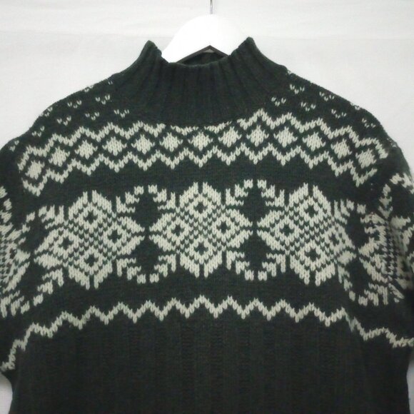 Mens Lambs Wool Fair Isle Sweater sz L Forest Green - Picture 3 of 5